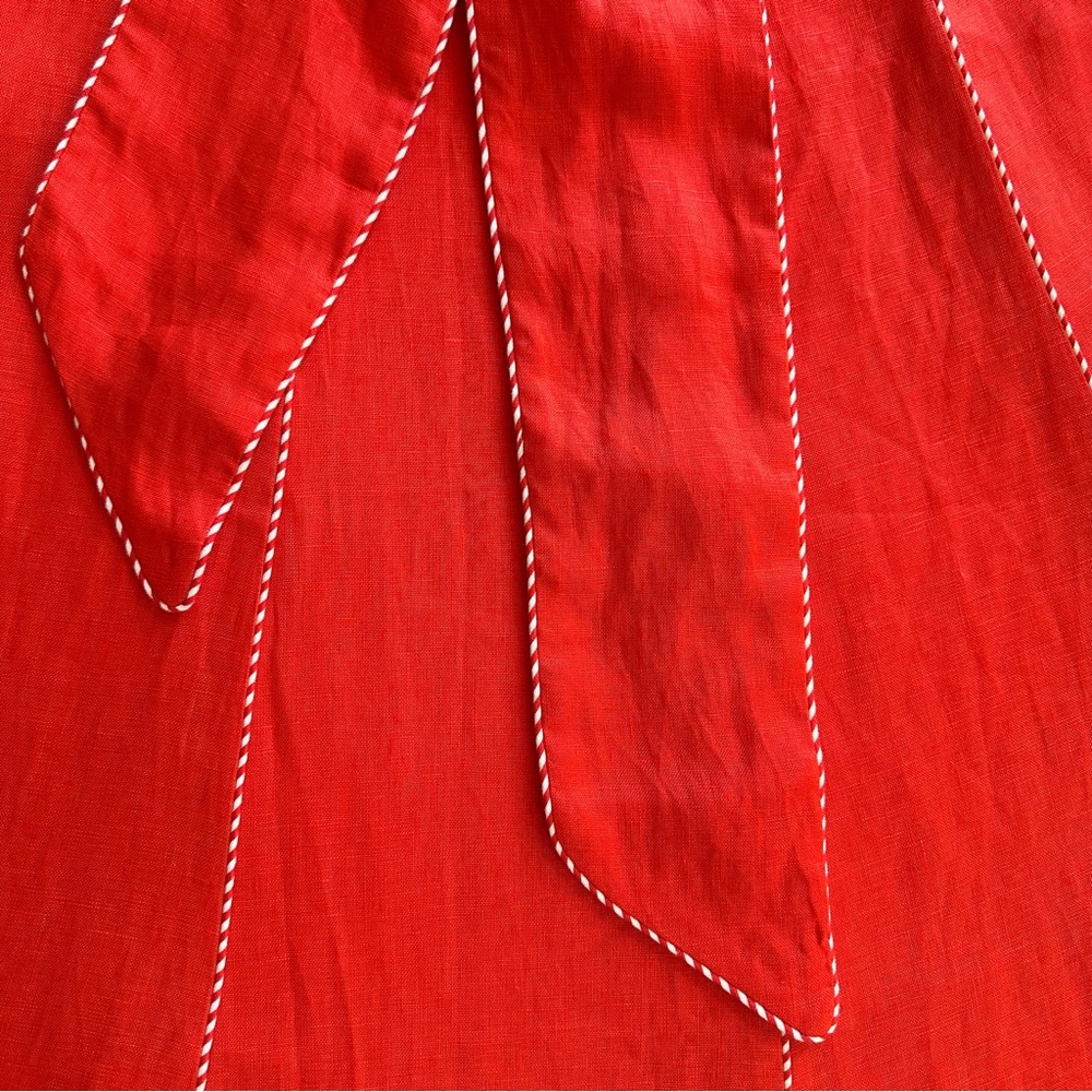 Farm Rio Red Front Bow Scalloped Hem Linen Midi Dress-M-Sweetheart A-Line Resort - Picture 5 of 13